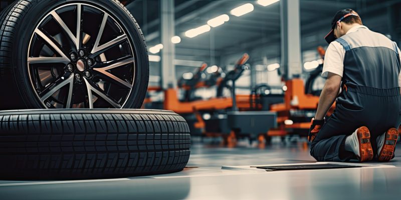 Technician fitting tyres at AutoFix4u garage in Lowestoft
