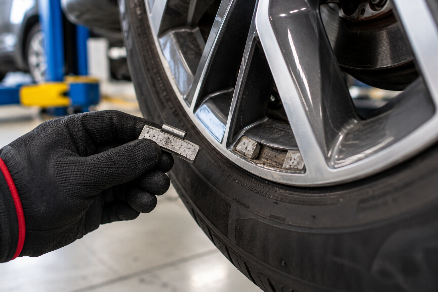 Wheel balance weight inspection on a vehicle