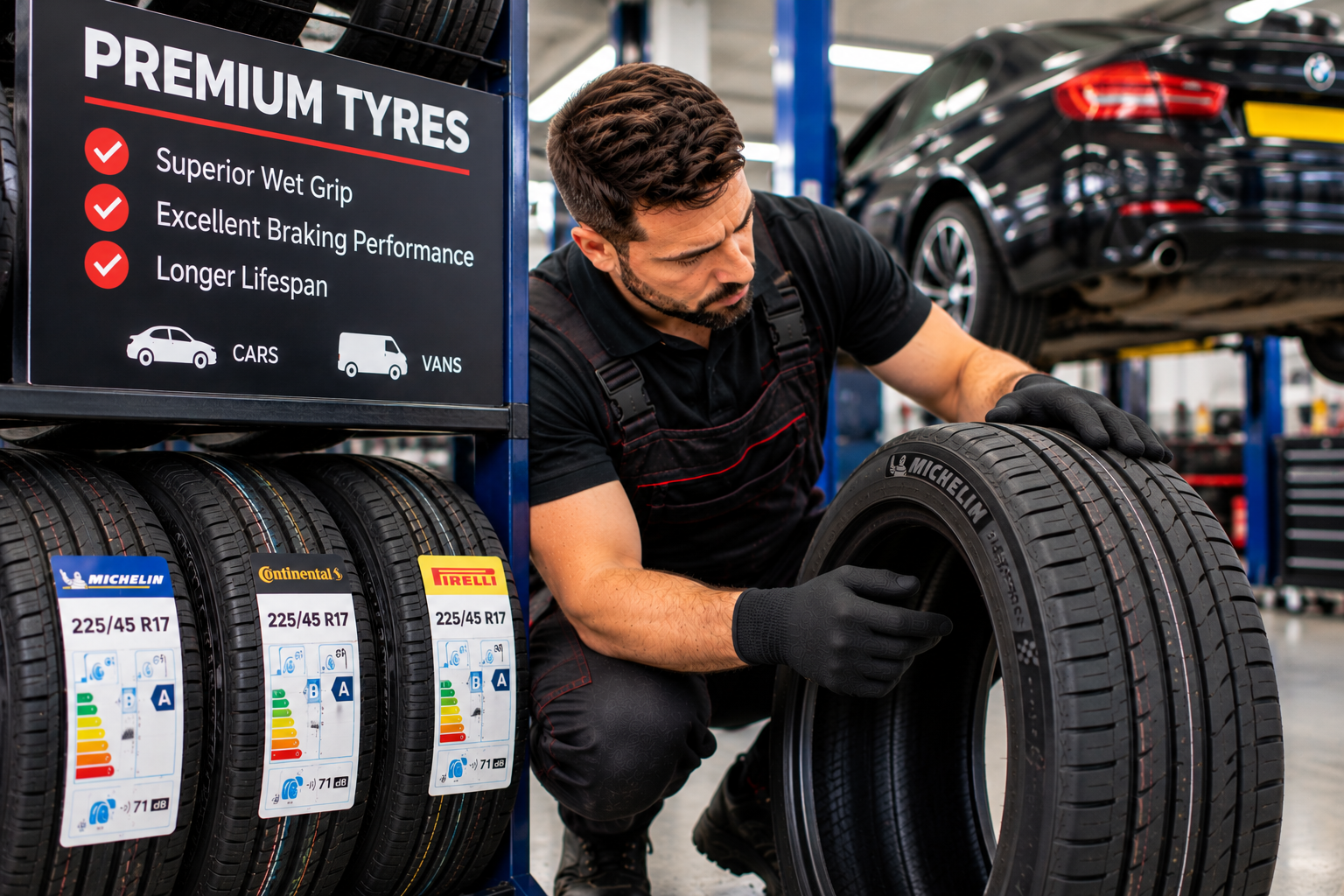 Premium tyres with wet grip and braking performance