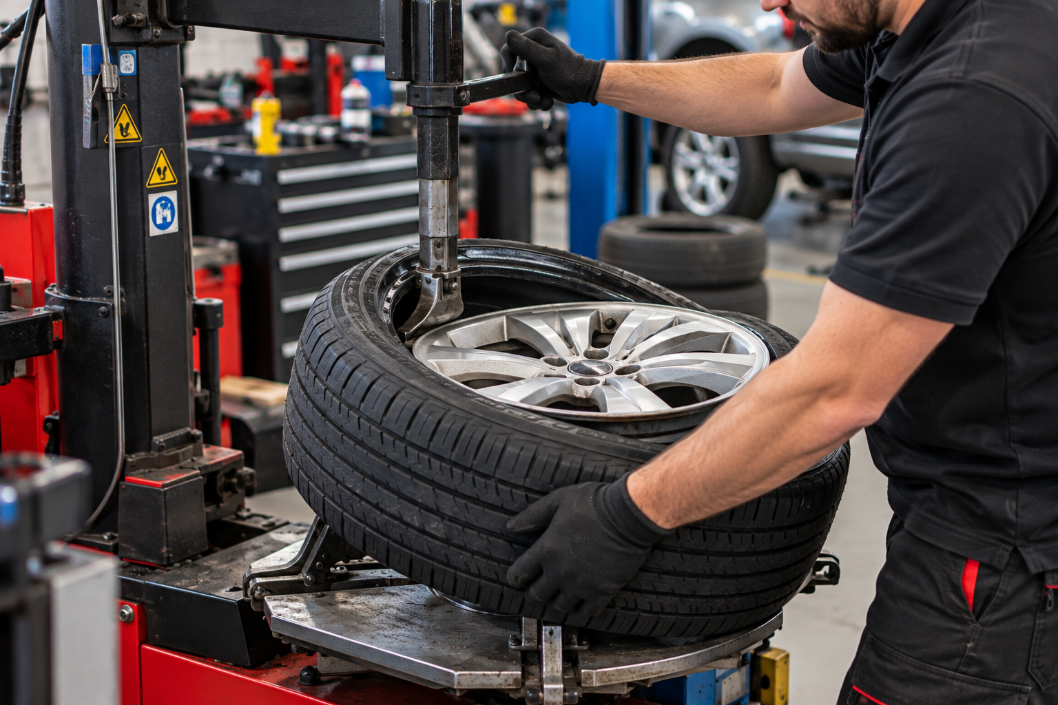 Tyre removal and fitting in a professional workshop
