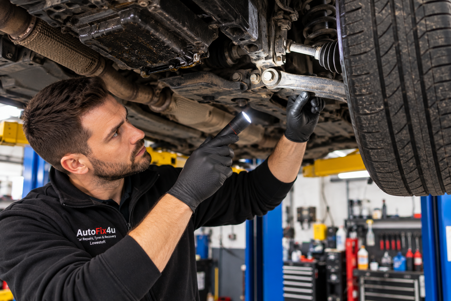 Vehicle safety inspection at AutoFix4U Garage Lowestoft