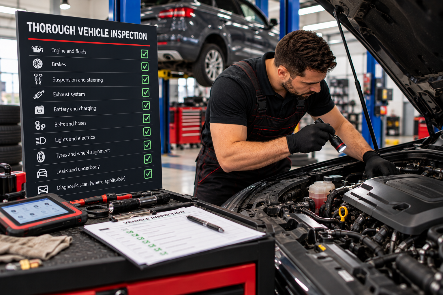 Thorough vehicle system inspection for major servicing