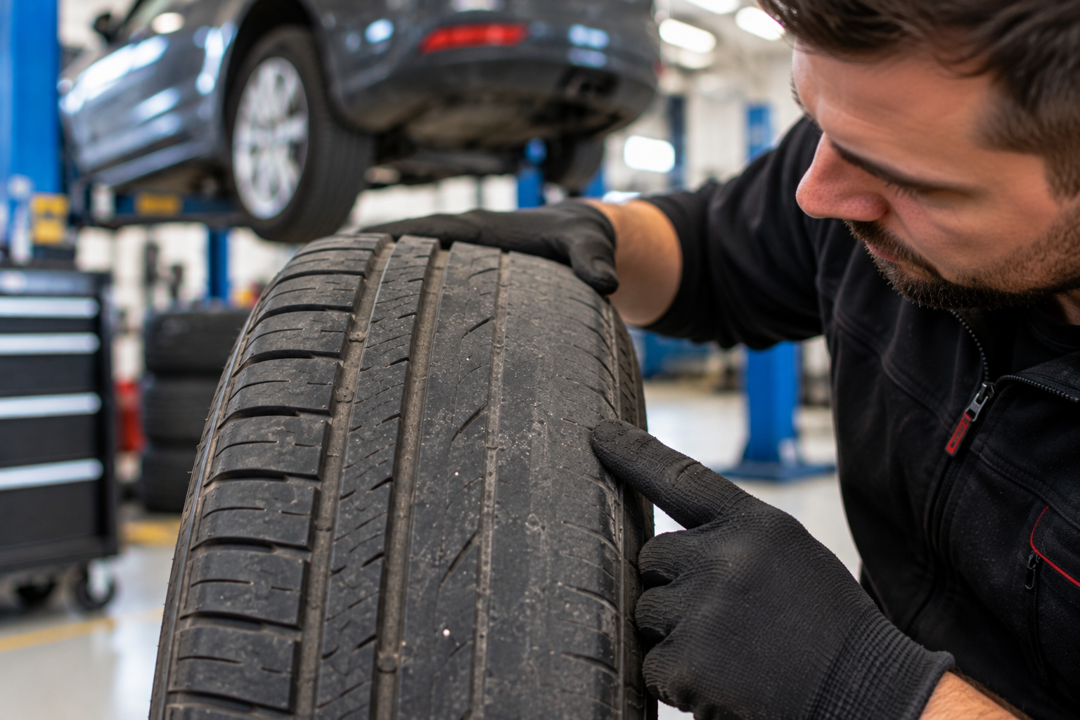 Uneven tyre wear inspection at a Lowestoft garage