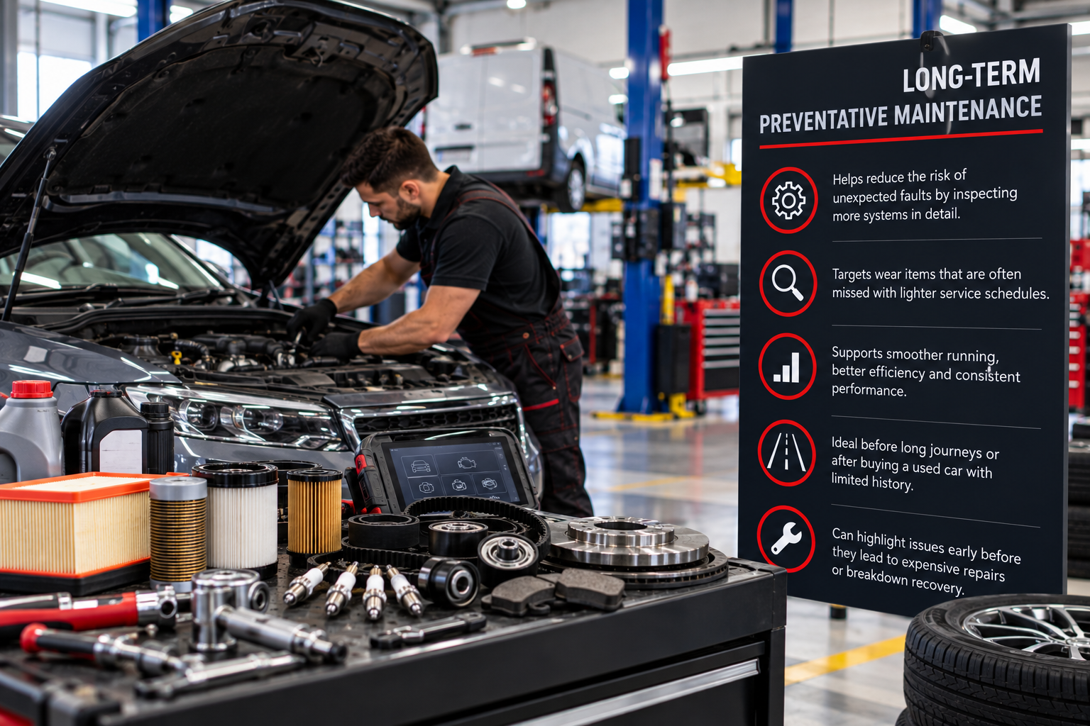 Major service inspection for long-term vehicle reliability