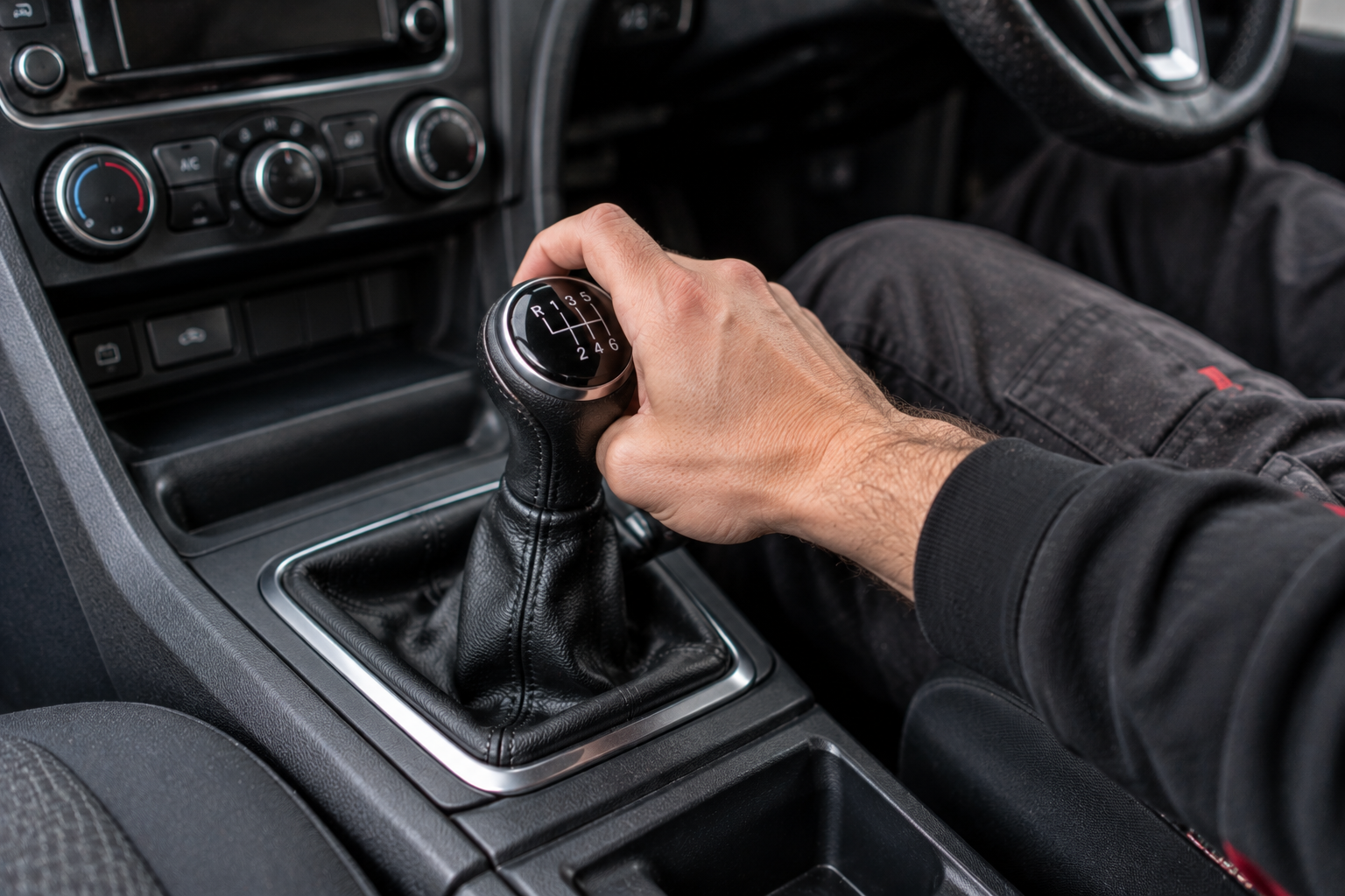 Detailed manual gearshift inside a car