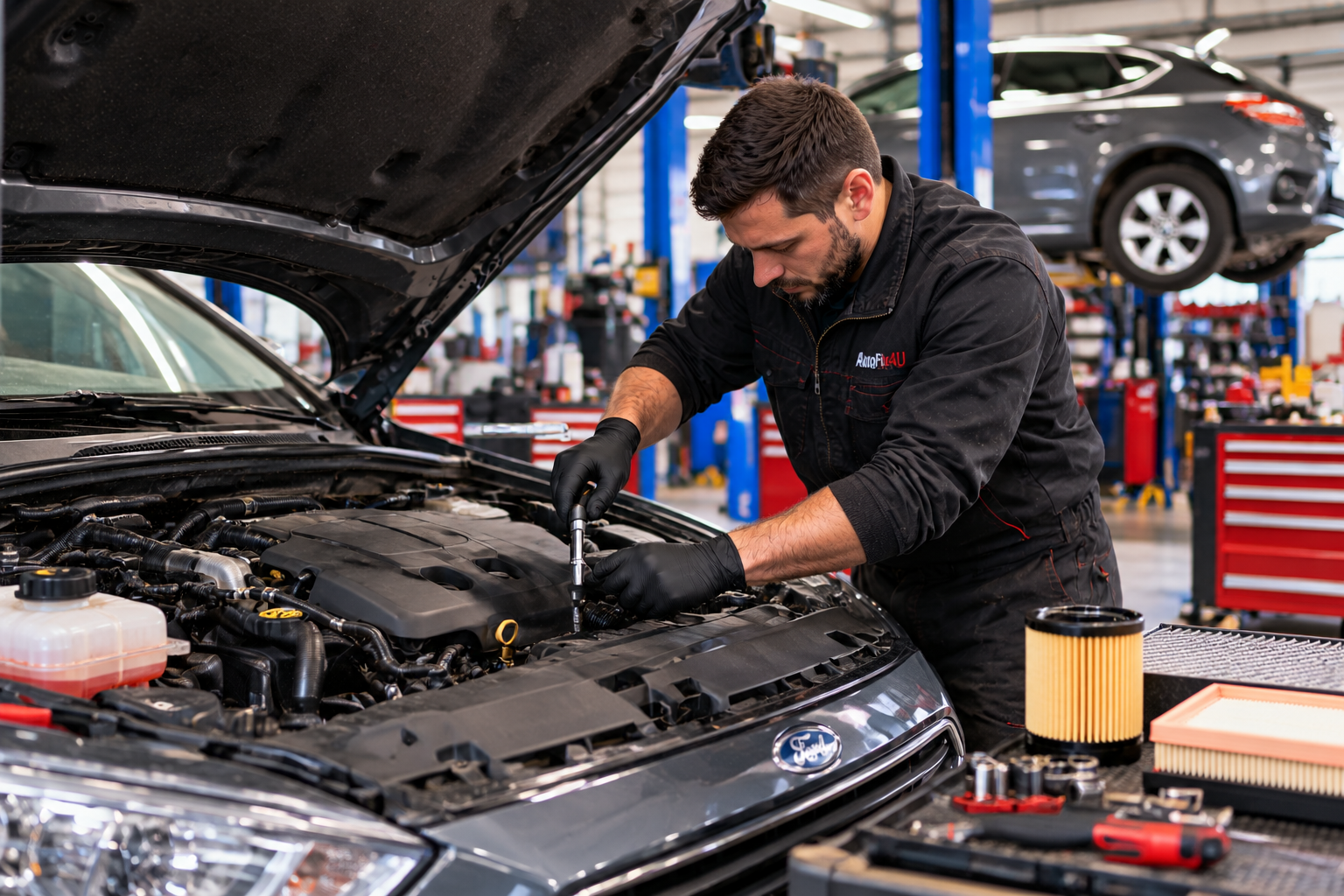 Major car service and detailed engine maintenance